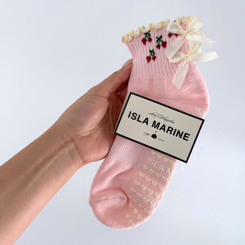 Cherry Pink Grip Crew Socks