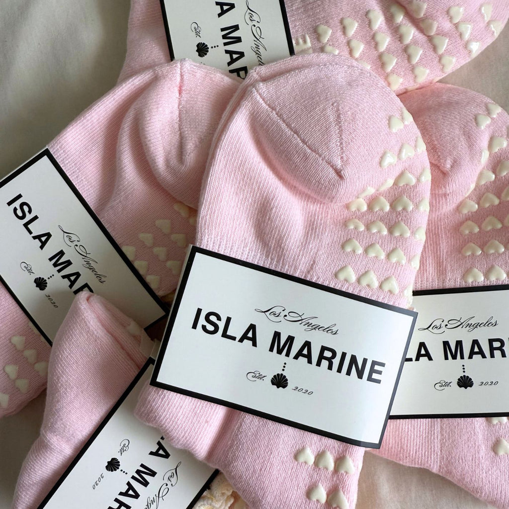 Cherry Pink Grip Crew Socks