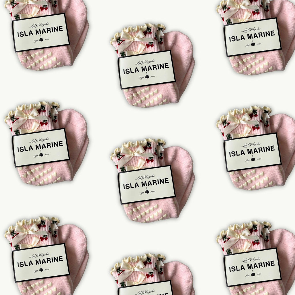 Cherry Pink Grip Crew Socks