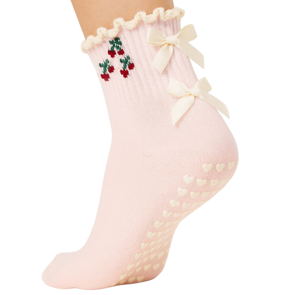 Cherry Pink Grip Crew Socks